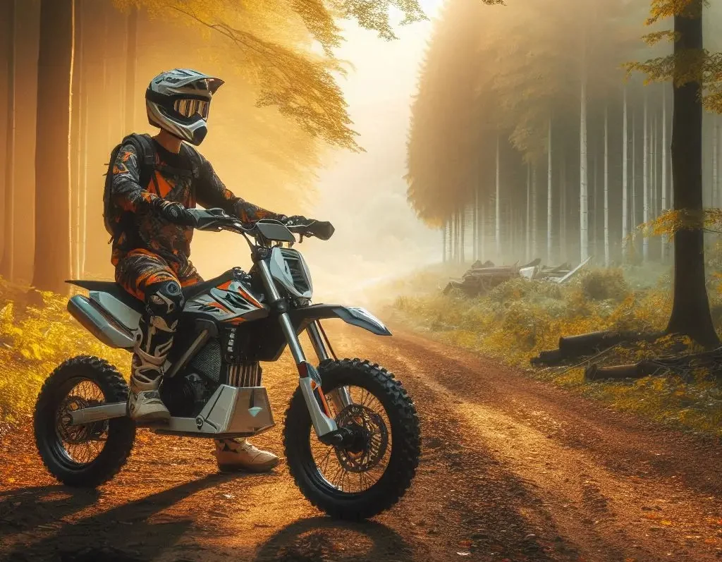 Illegal electric dirt bike without road approval Person riding an illegal electric dirt bike without street legal equipment on a public road