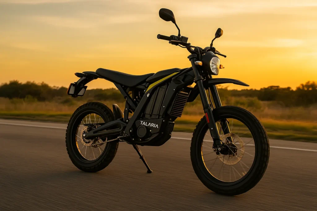 Talaria electric dirt bike riding on Florida pavement at sunset Are electric dirt bikes street legal in Florida? A Talaria electric dirt bike shown on a public road.