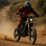 Motocross rider on an electric dirt bike riding on a rugged trail – do electric dirt bikes have gears