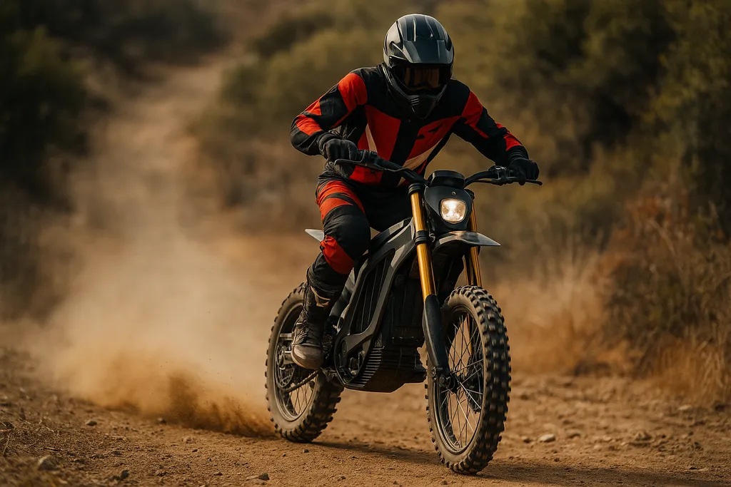Motocross rider on an electric dirt bike riding on a rugged trail – do electric dirt bikes have gears