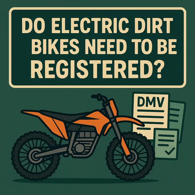 Illustration asking do electric dirt bikes need to be registered with DMV documents and electric dirt bike