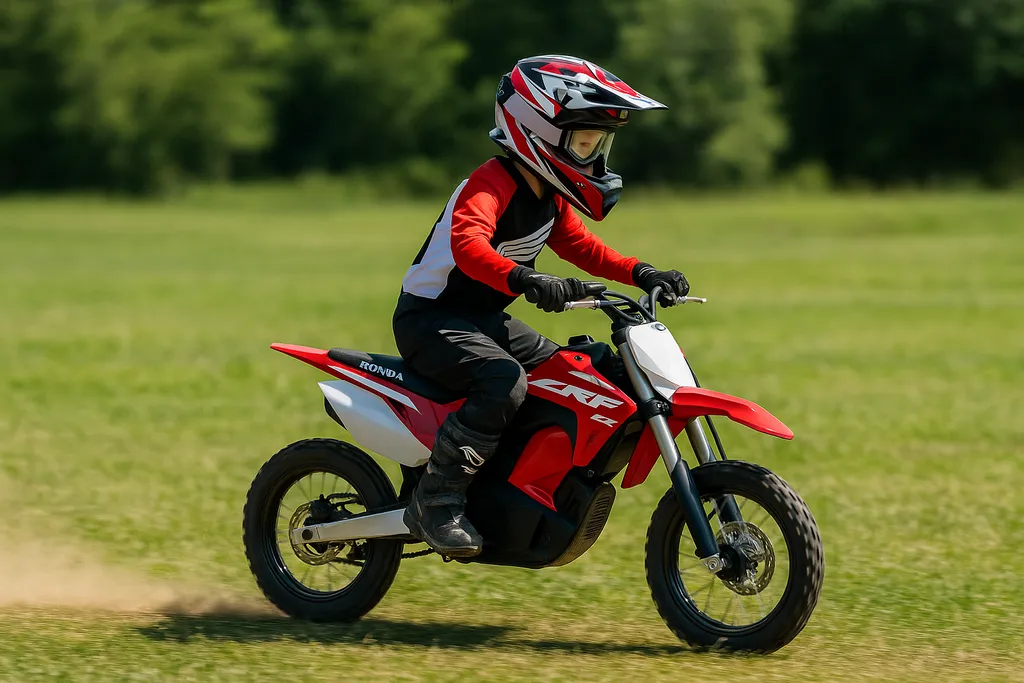 Check out the Honda E2 in action and discover how fast does a Honda E2 go How fast does a Honda E2 go with young rider speeding through grassy field