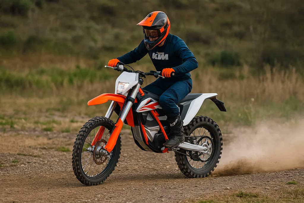 KTM electric dirt bike showing real top speed on trail Rider showing how fast is a KTM electric dirt bike on a dirt trail