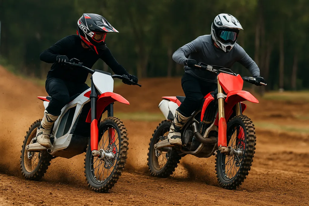Electric dirt bike Stark VARG racing head-to-head with a 450cc motocross bike on a dirt track — is Stark VARG faster than a 450?