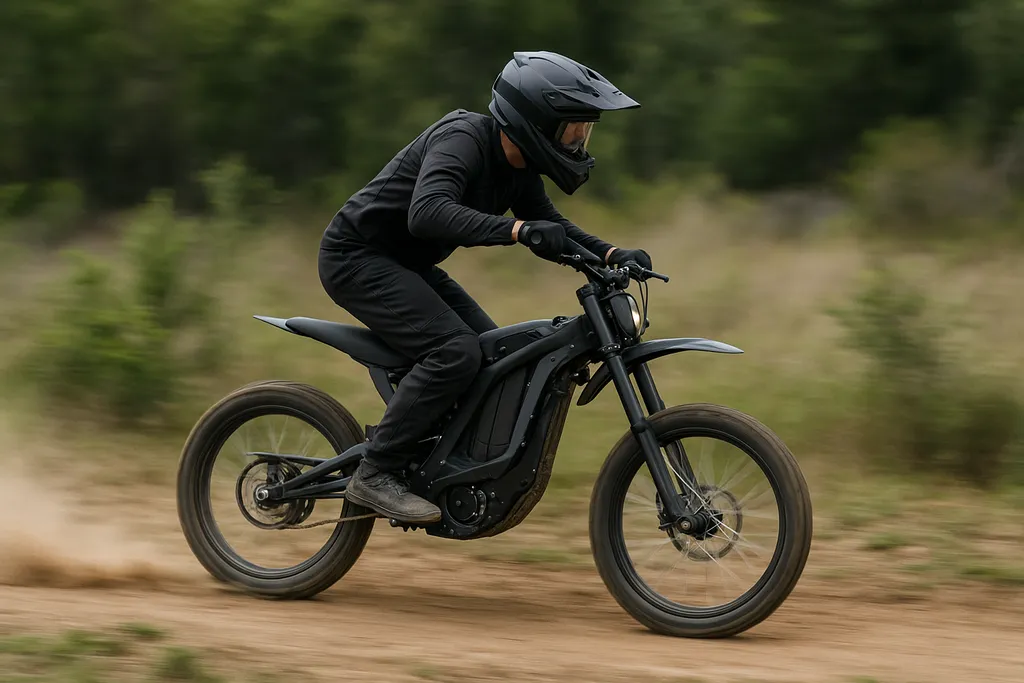 How fast does a Sur Ron Light Bee X go electric off-road bike rider on a dirt trail