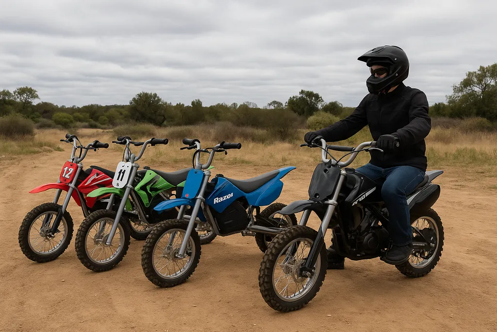 Explore which Razor electric dirt bike is the fastest and see real models in action. What is the fastest razor electric dirt bike showing lineup of off-road models and rider on the most powerful version