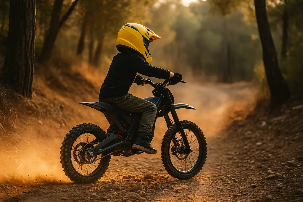 Explore where you can ride an electric dirt bike on scenic, legal forest trails Young rider on an electric dirt bike cruising a forest trail at sunset — where can you ride an electric dirt bike safely