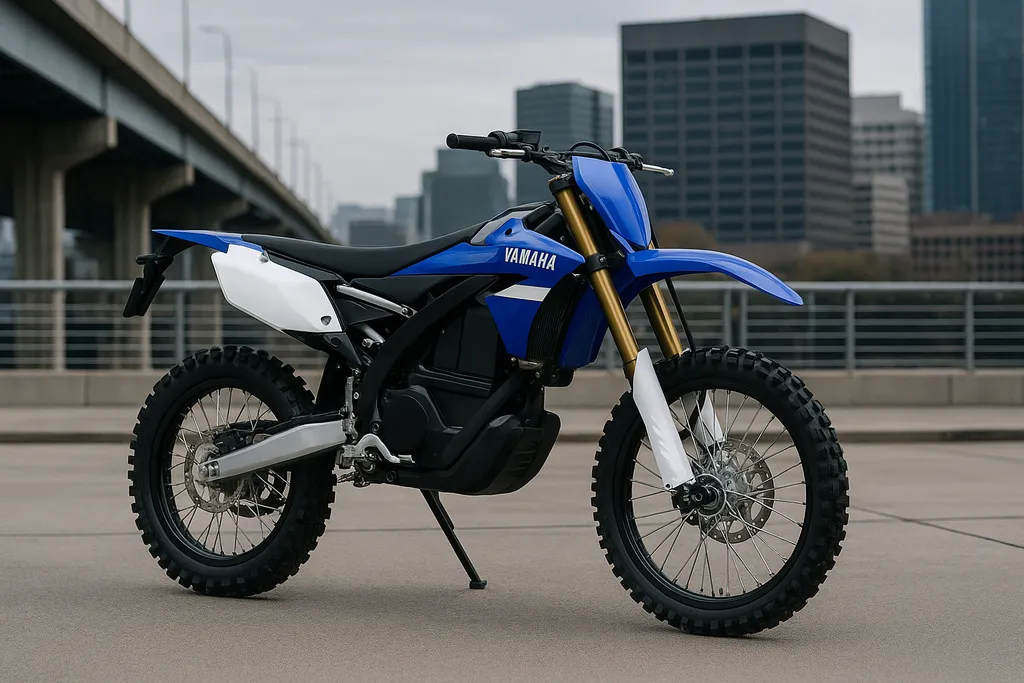 Is Yamaha making an electric dirt bike - realistic concept parked in an urban environment