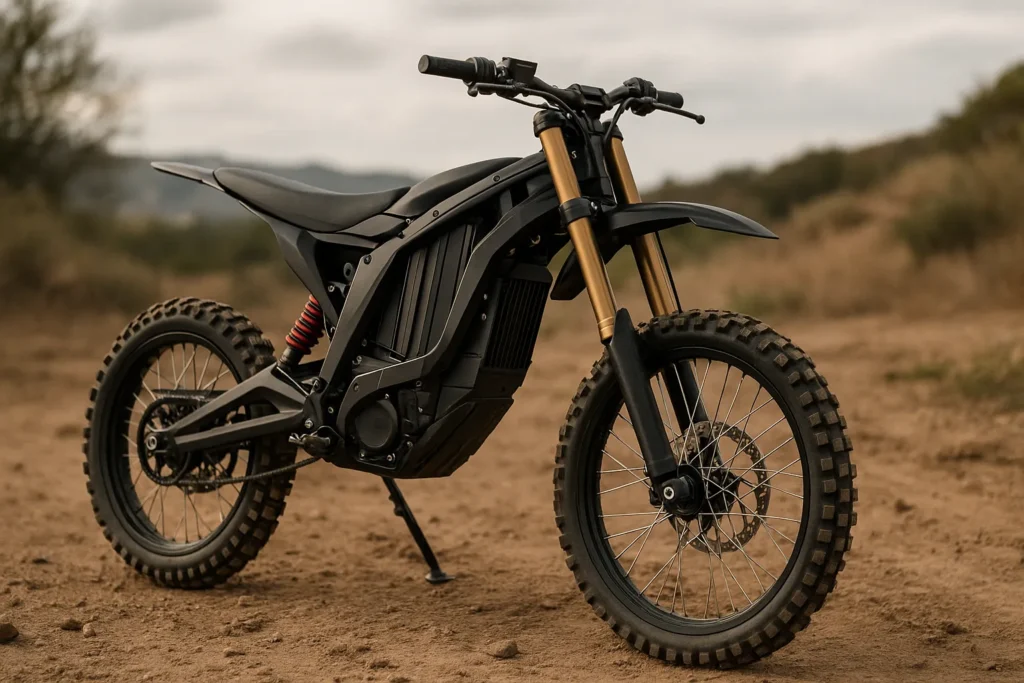 Fastest 3000w electric dirt bike with sleek frame and rugged trail performance fastest 3000w electric dirt bike on rugged off-road trail with realistic design and powerful suspension
